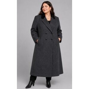 Vintage Beau Brem 100% Pure Wool Overcoat Grey Double Breasted Velvet Collar 14